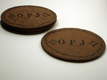 Faux Leather Monogrammed Coaster Set by CraftyGoat