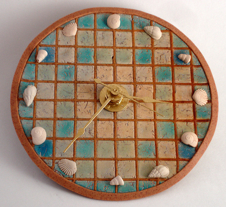 Seashell Mosaic Polymer Clay Clock